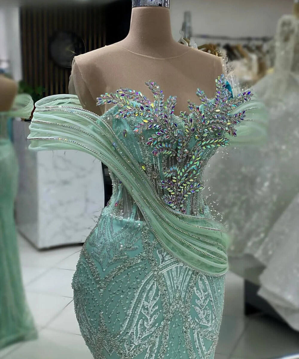 Luxury Beaded Mermaid Prom Dresses,Sequined Lace Birthday Evening Party Gowns