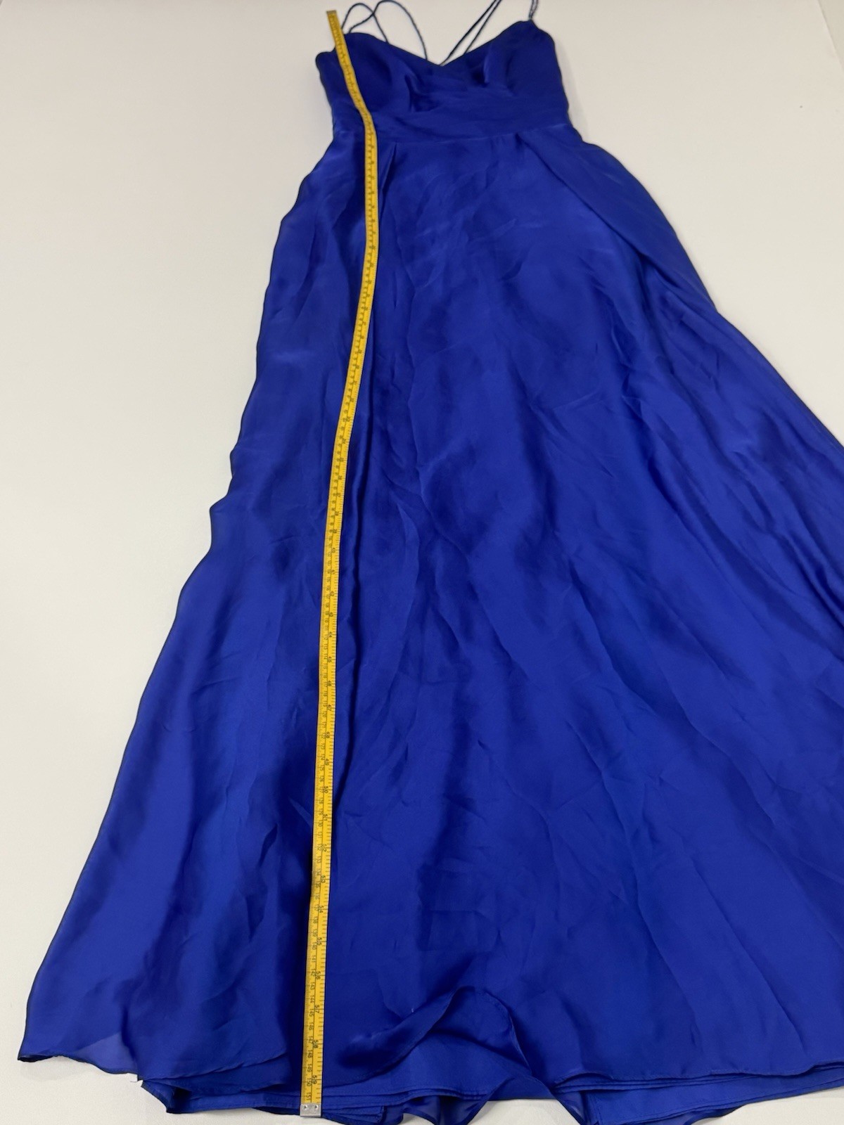 Belsoie Cobalt Blue Gown Size 6 Maxi Beaded Straps Crisscross Back Flowy