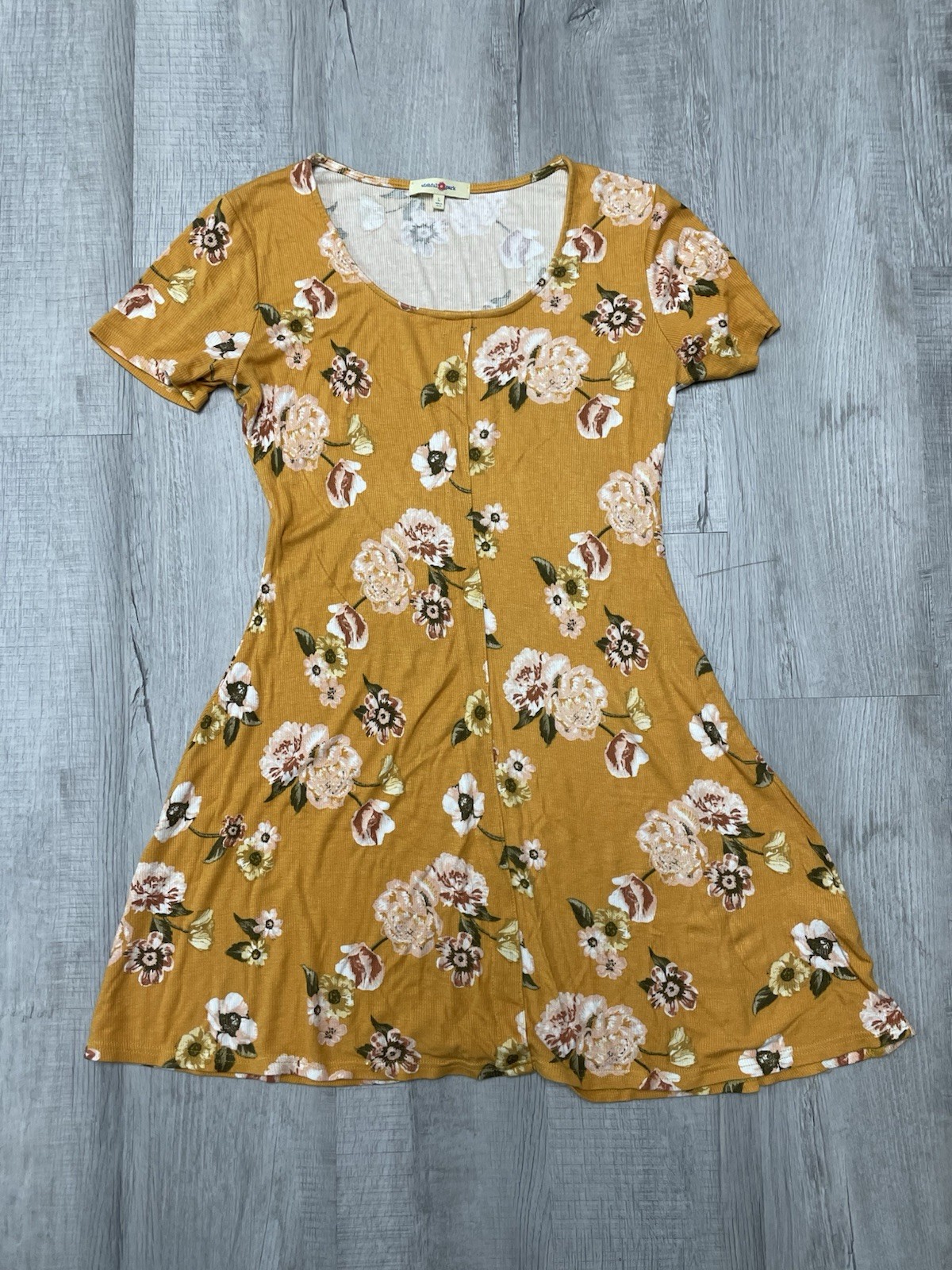 Wishful Park Large Dress Tunic Stretchy Yellow Floral Women’s Spring Mini