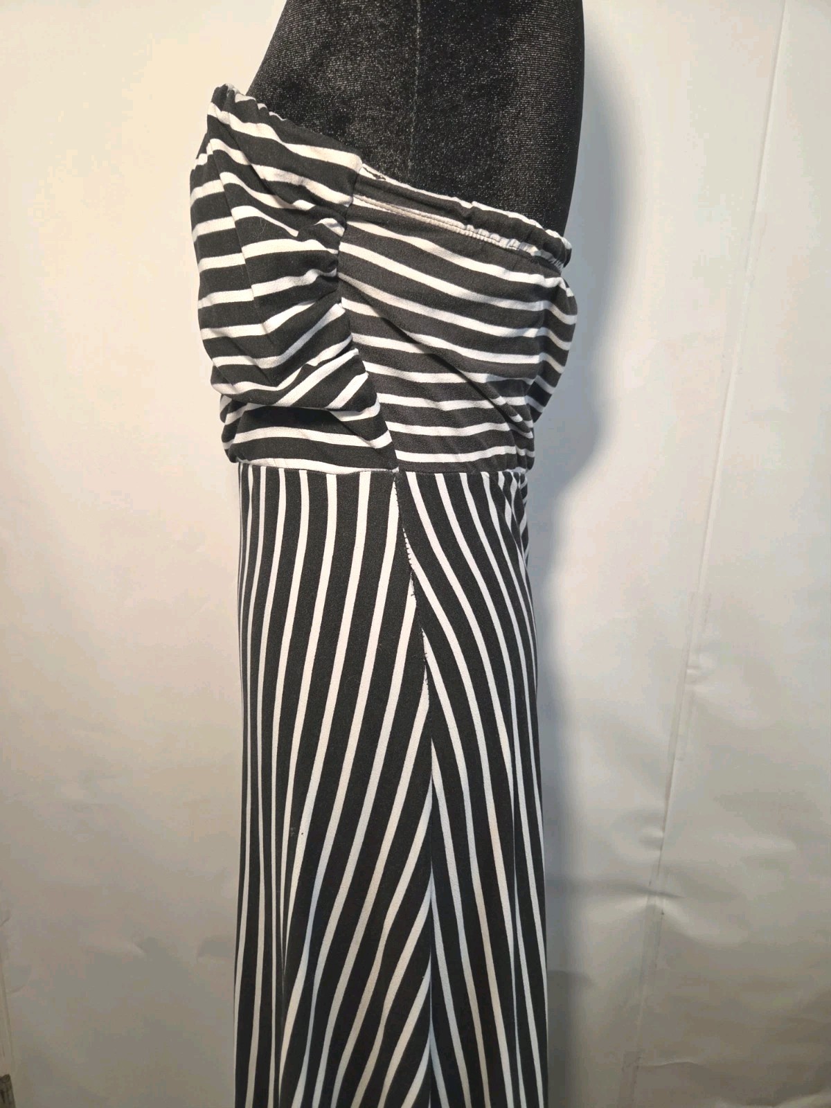 Women’s Strapless Maxi Black & White Striped Dress