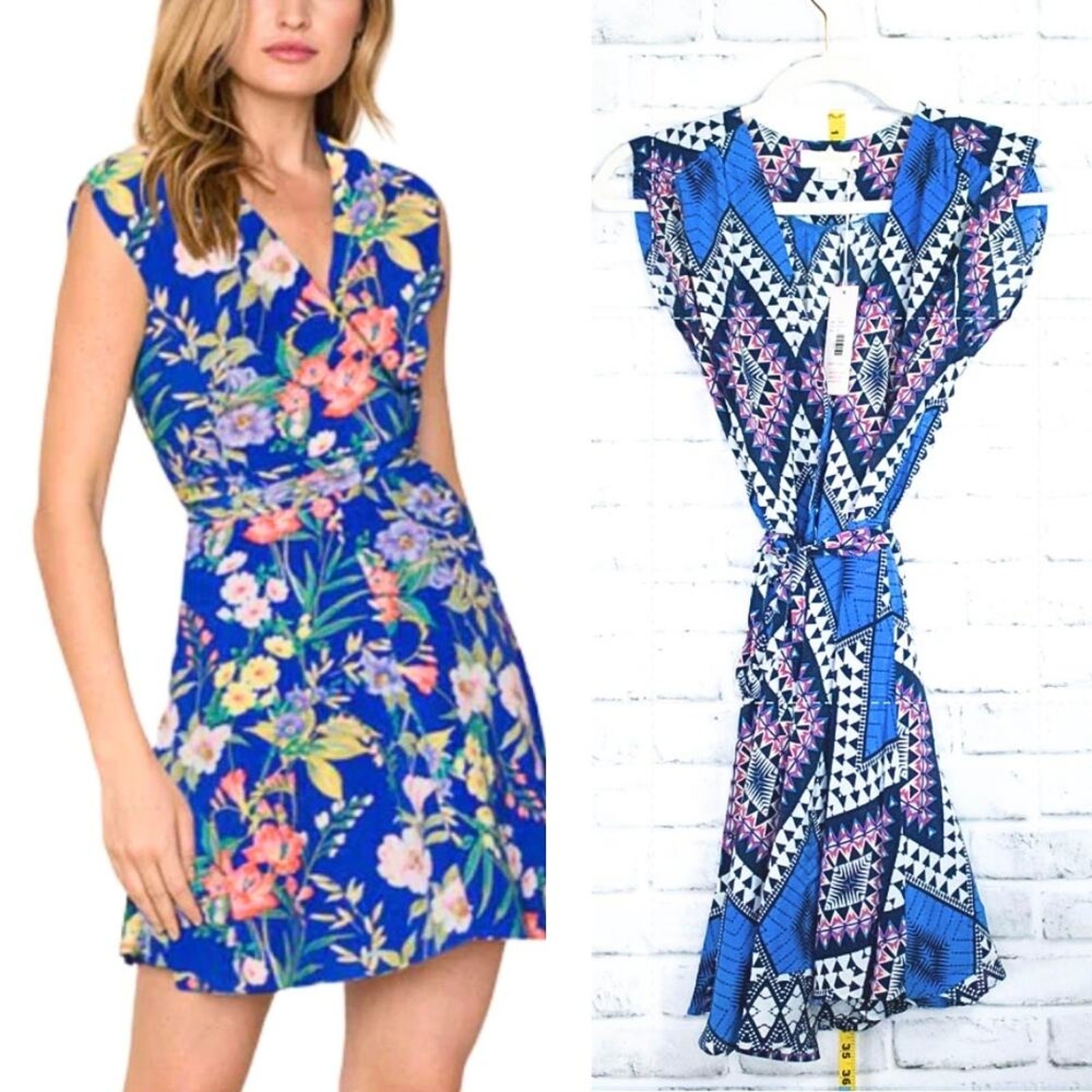 Yumi Kim Silk Dress XS Wrap Mini Dress Soho Mixer Geometric Print Short Sleeve