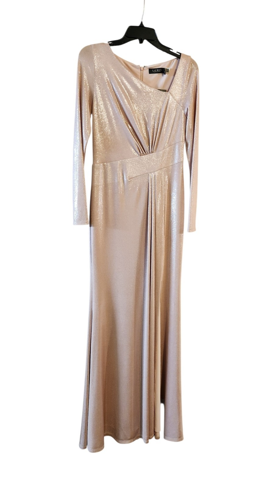 Lauren Ralph Lauren Womens Foil-Print Jersey Gown Pale Pink Silver Foil Size 4