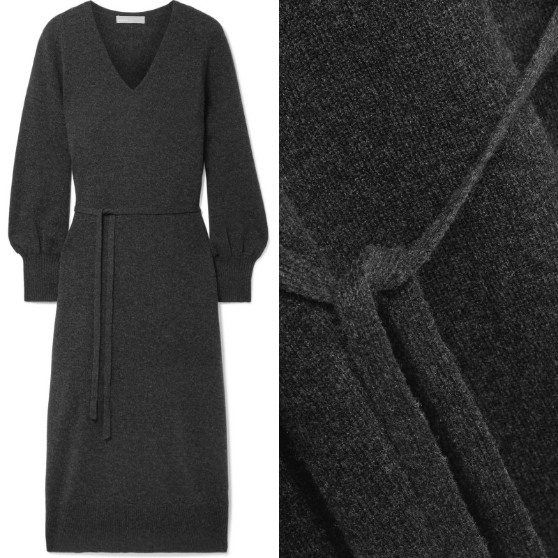 NWT Vince Wool Cashmere Blend Knit Midi Dress in Dark Grey Size S $395