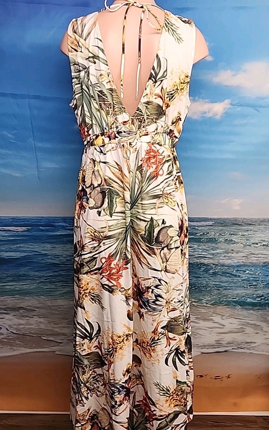 NWT Cupshe Maxi Dress Short Sleeve Floral Size Large White Yellow Green