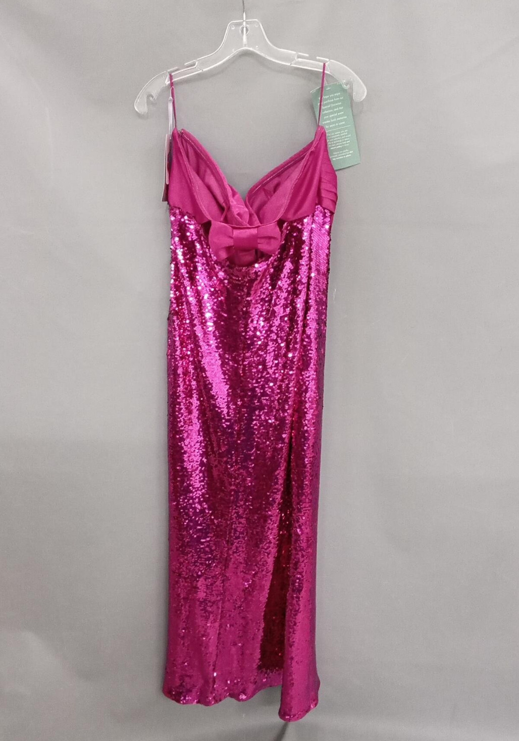Johnny Wujek Sangria Sequin Hot Pink Prom Dress Size 18PL Strapless Bow In Back