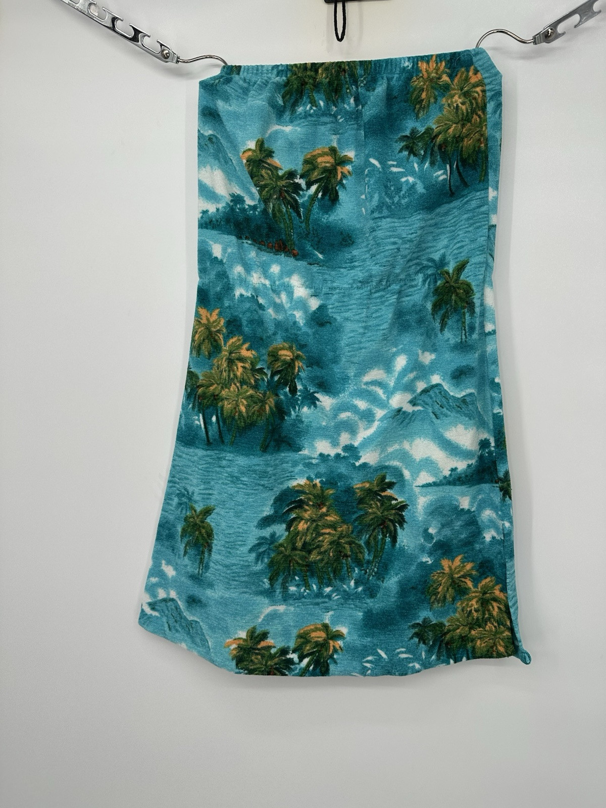 Hawaiian Ocean Vintage Tropical Print Mini Dress Strapless Summer Towel cloth