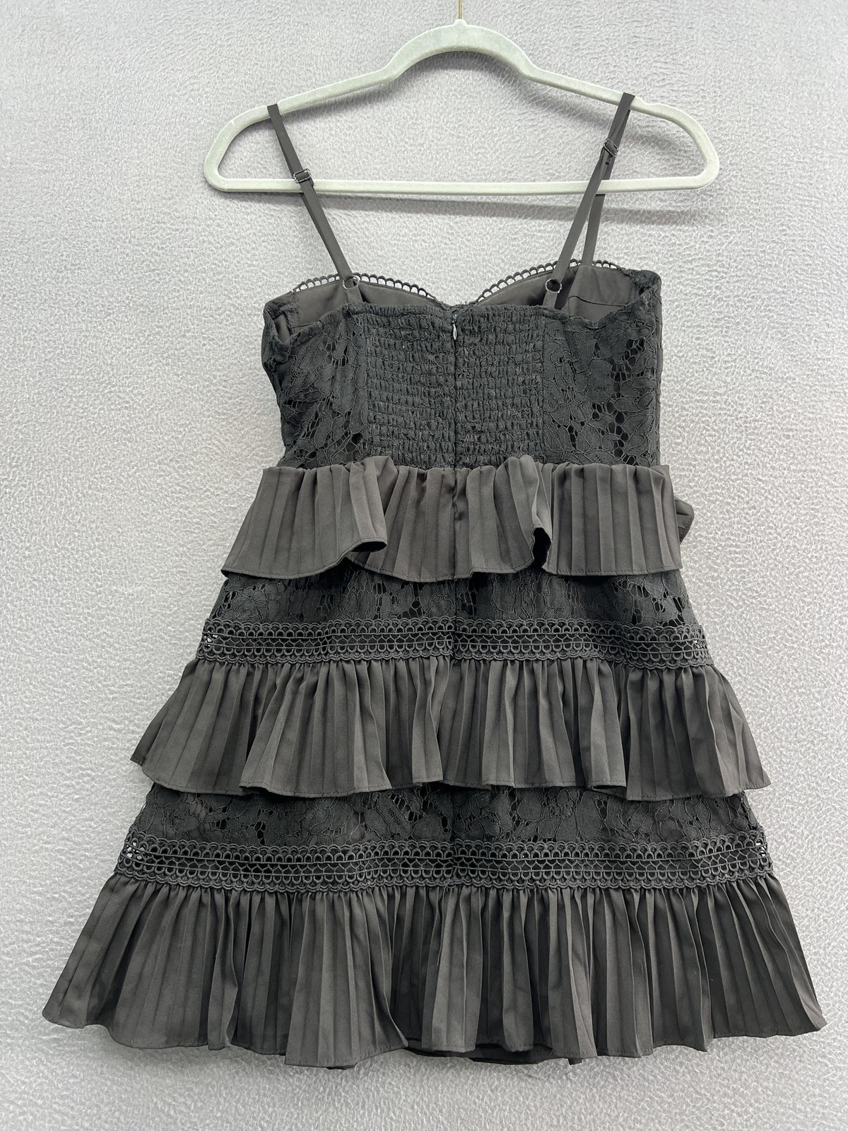 DO+BE Dress Womens Small Black Lace Tiered Ruffle Pleated Mini Adjustable Straps