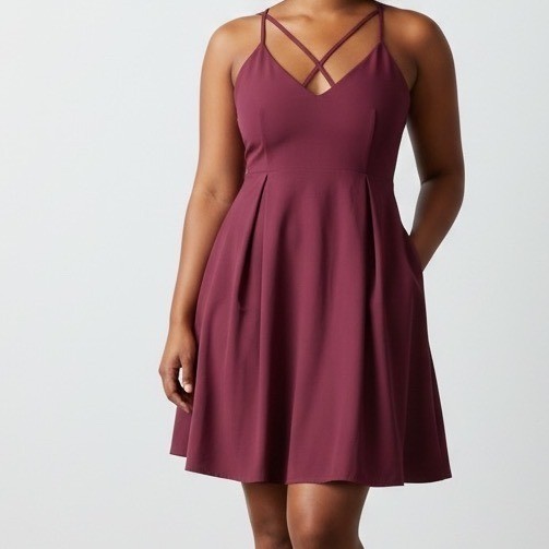 Elia Cher Burgundy Fit & Flare Dress Crisscross Straps 12 XL party romantic