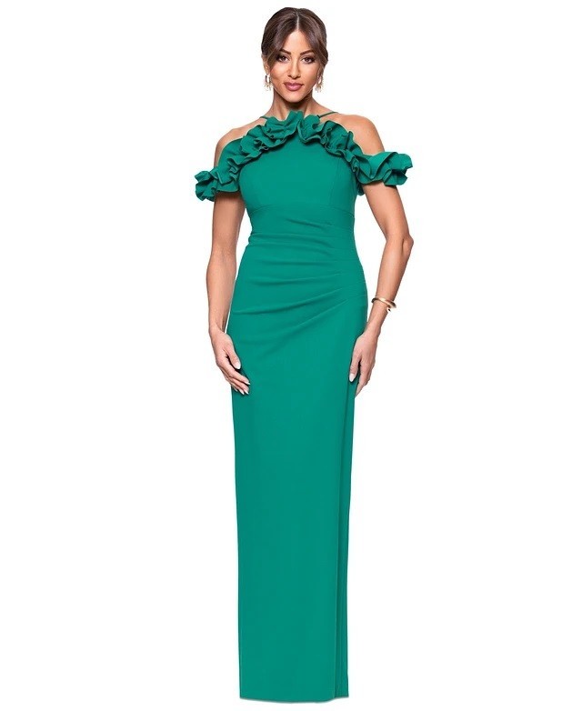 XSCAPE Women’s Halter-Strap Ruffled Gown Green Size 6 $229