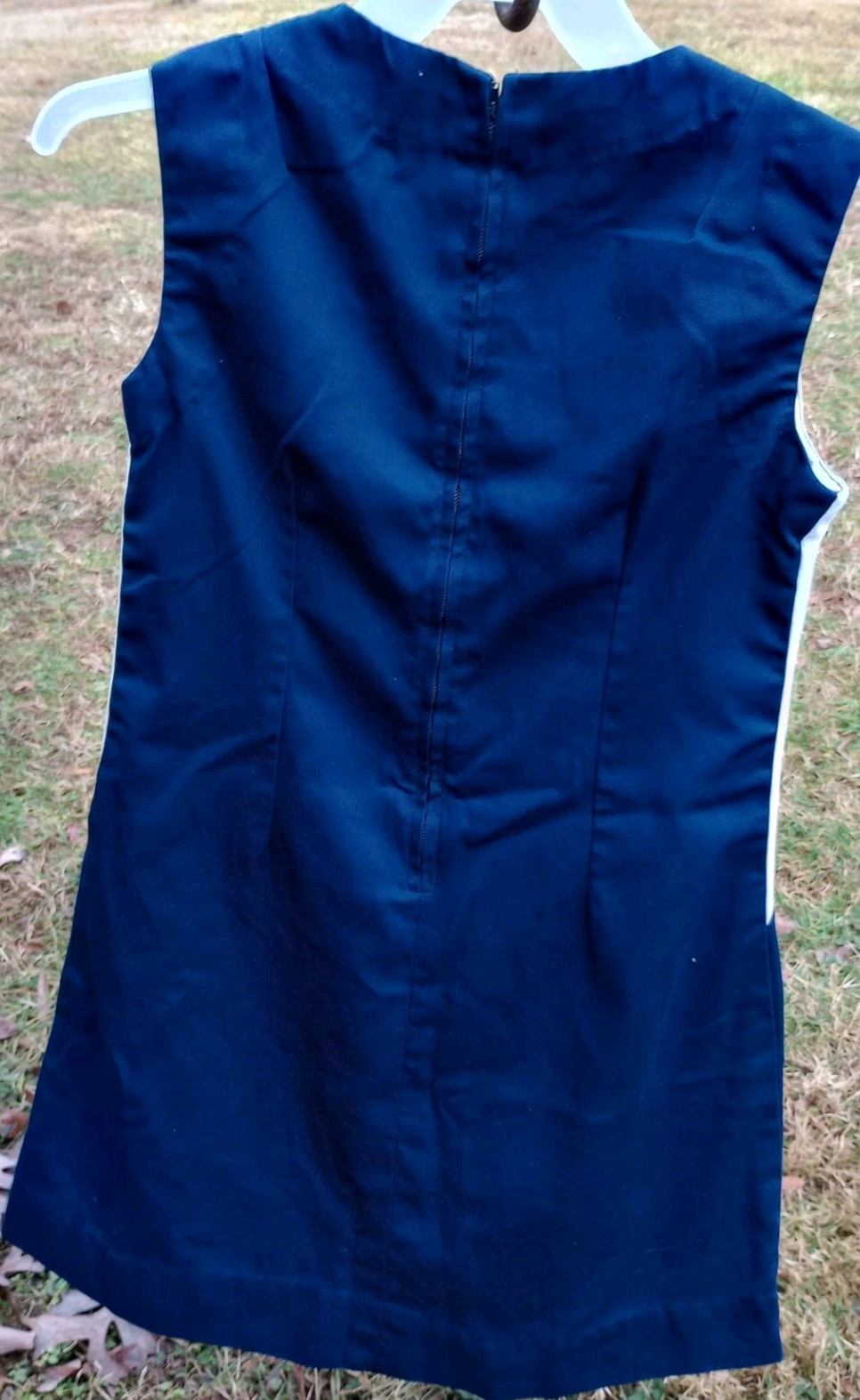 VTG 60s Mod Shift Dress Navy White Colorblock Sleeveless MCM Sheath Size M 👀📏