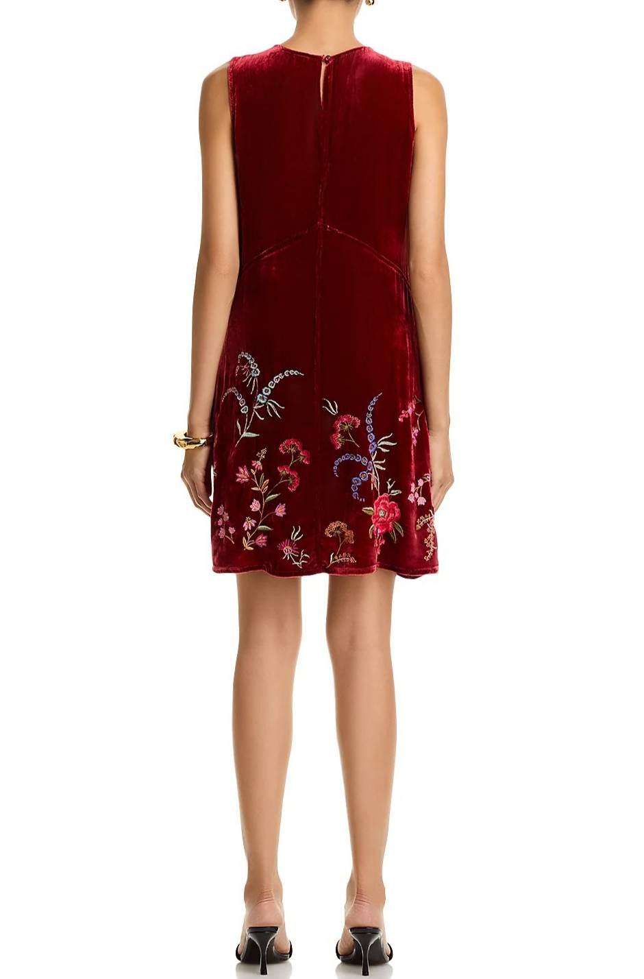 Johnny Was Velvet Chevron Embroidered Tank Dress⭐ Cranberry L $375