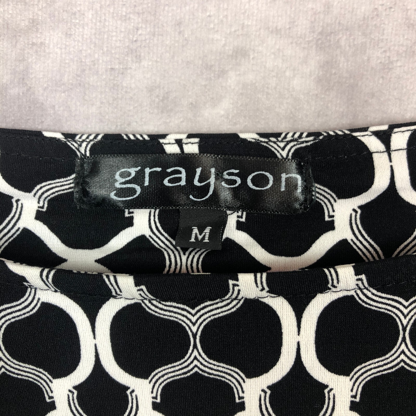 Grayson Shift Dress Womens Medium Black White Geometric Pattern Career Cocktail