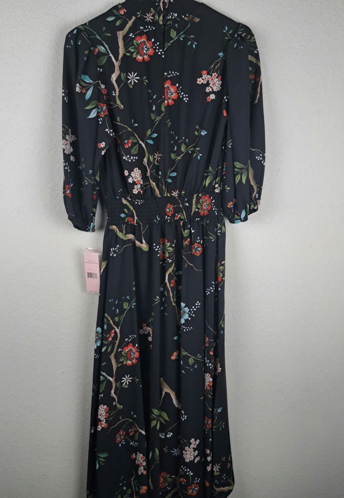 NWT Nanette Lepore Smocked Dress size 2 High Low Black Floral Mock Neck
