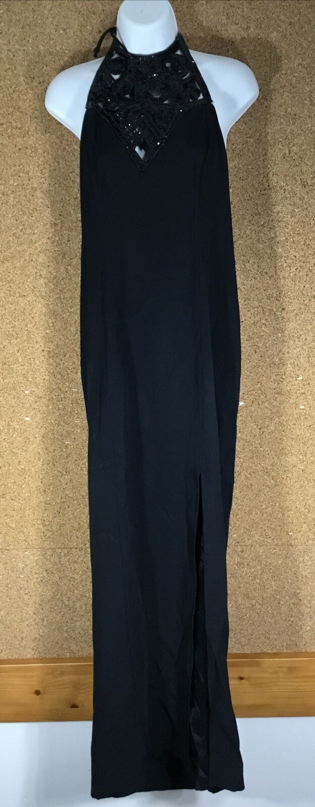 Onyx Nite Black Tie Behind Neck Long 10 Front Slit Gown Sleeveless Zip Up W/slip