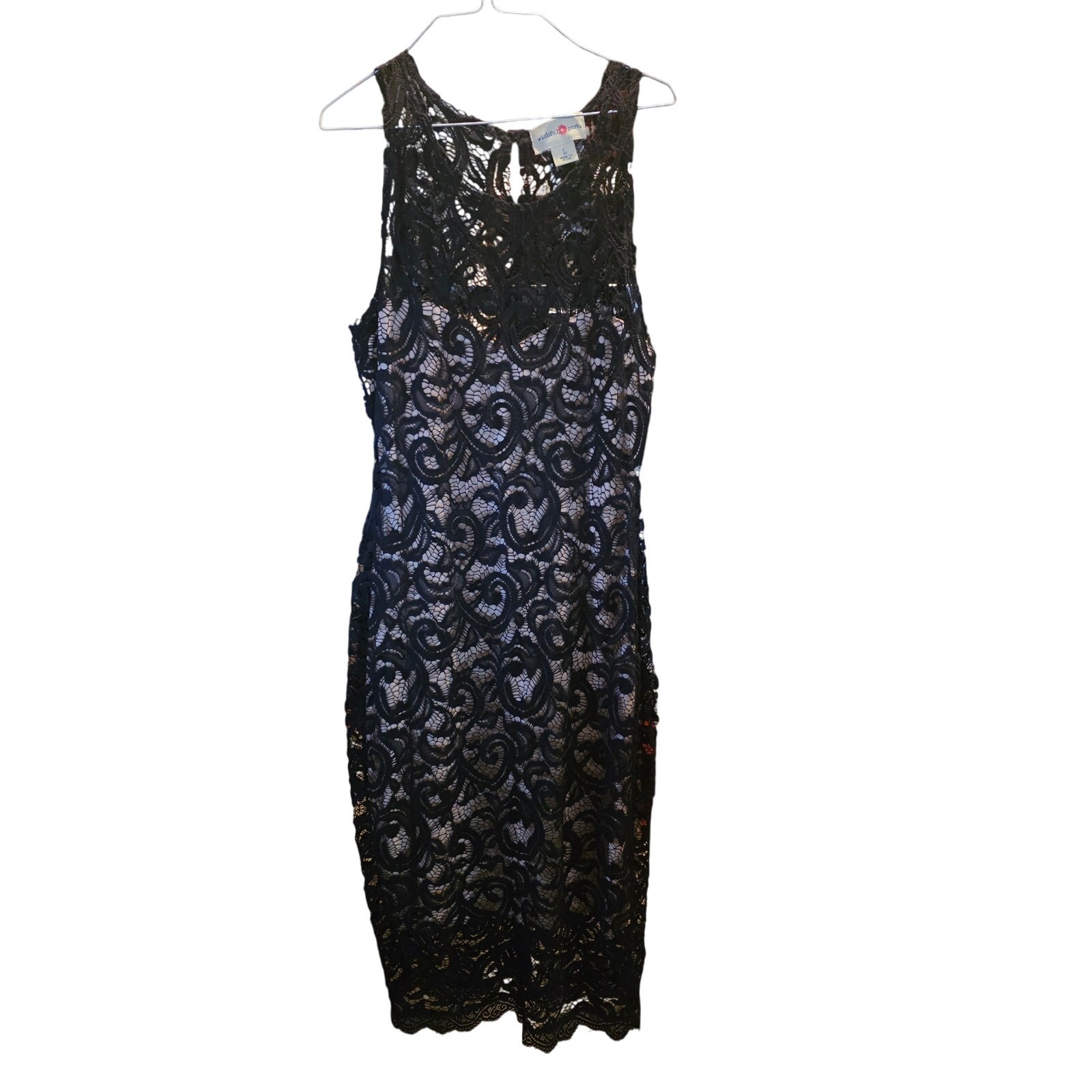 Wishful Park Lace Overlay Midi Dress L Womens Black Sleeveless Fairy Coquette