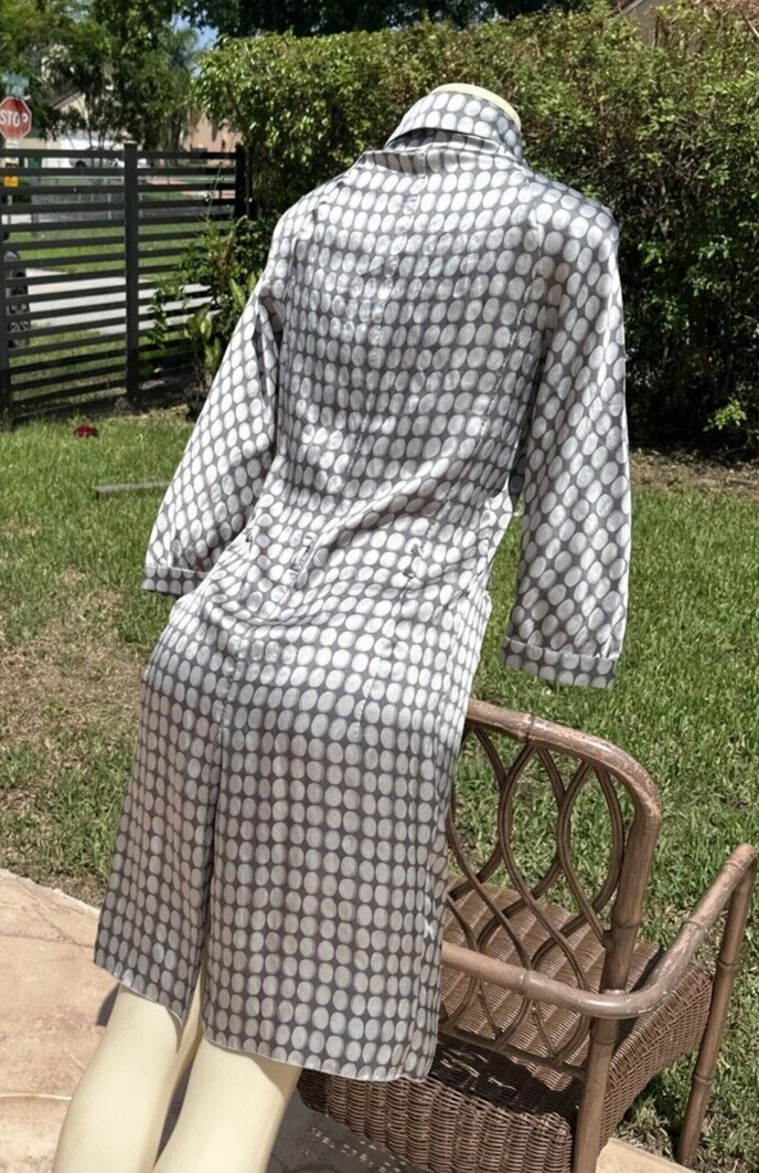 MALO GRAYS SILK PRINT BUTTON FRONT 3/4 SLEEVES CASUAL DRESS Sz 40 MADE IN ITALY