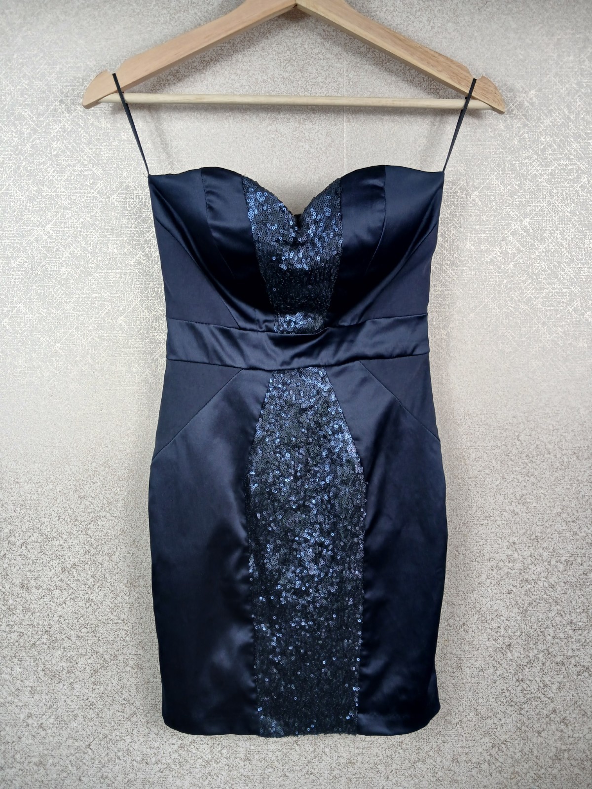Elise Ryan Strapless Sequin Dress Navy Blue Party Bodycon Prom Scuba UK Size 8