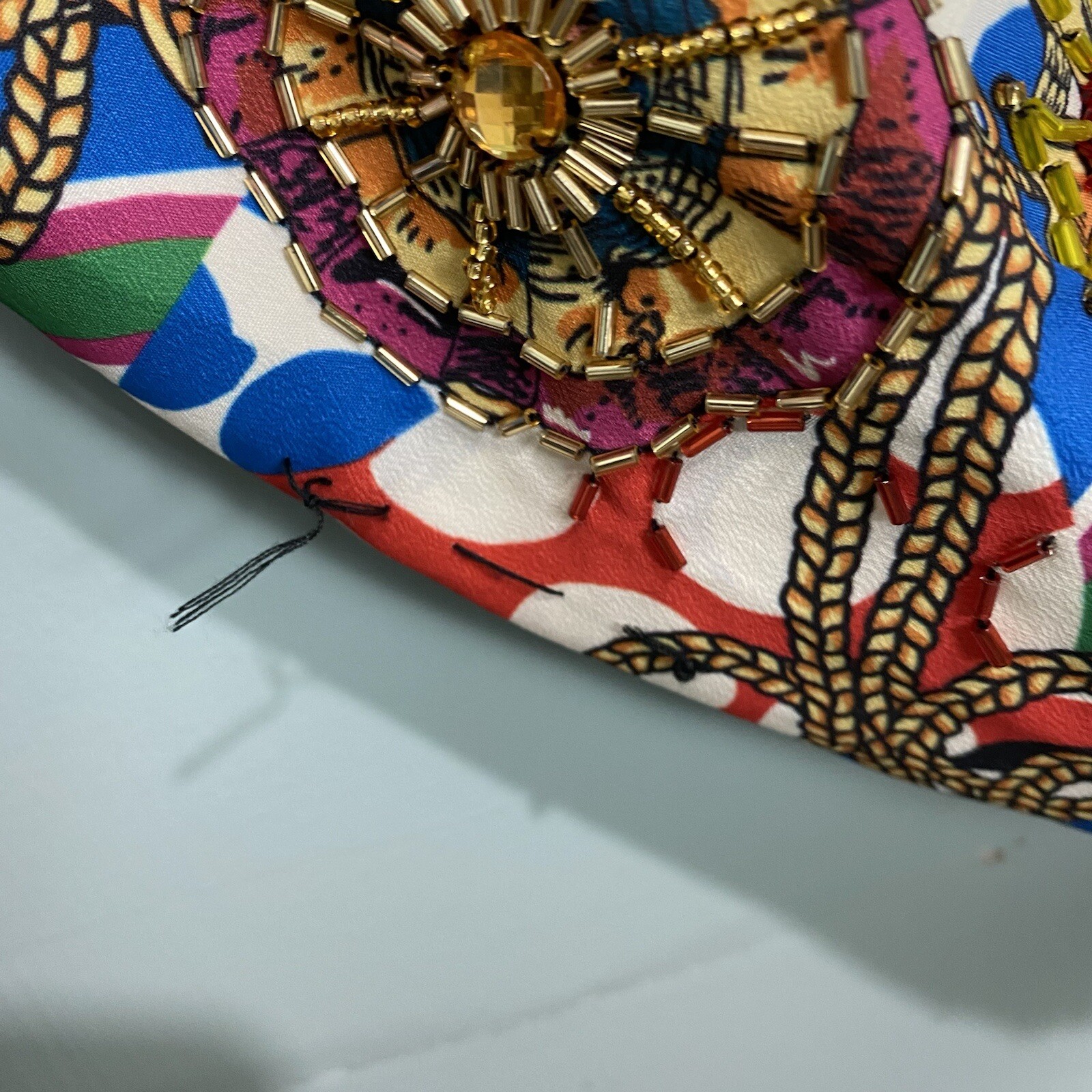 Rhode Caroline Chain Print Mini Dress Beaded Colorful Fit Flare Sz Small Sequin