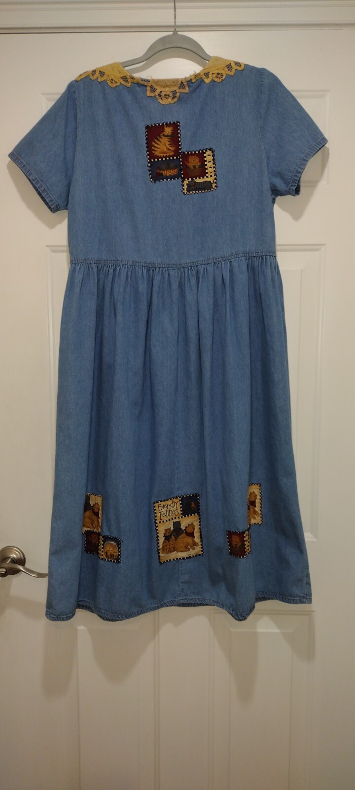 Vintage California Gold Rush Denim Midi Feline Cottage County Dress Size Medium