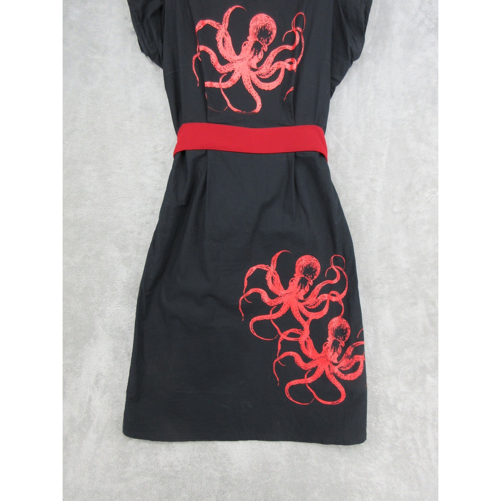 Matrushka Construction Dress Womens Large Octopus Attached Belt Art to Wear Red