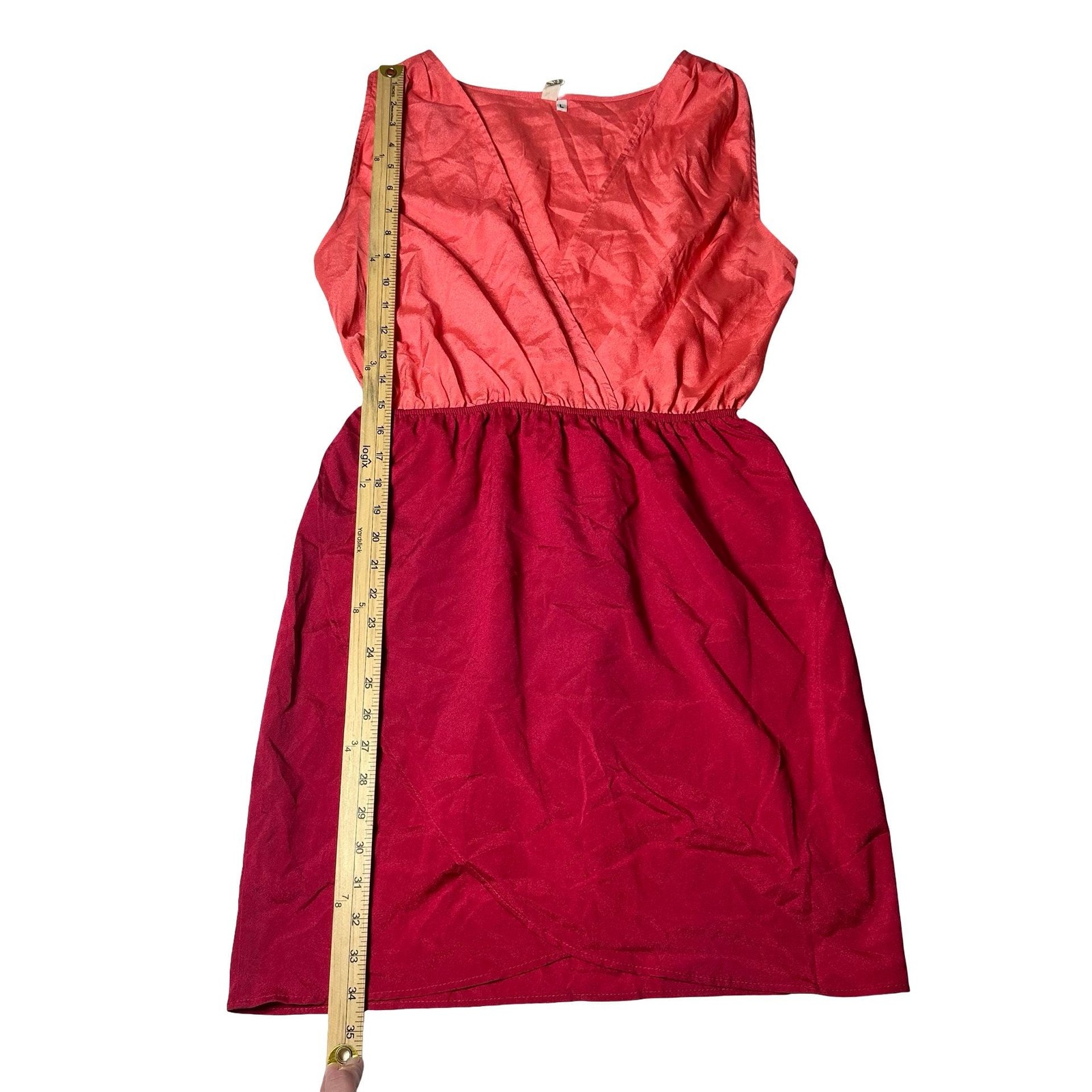 Peppermint Women L Colorblock Sleeveless Surplice Dress Coral Pink Magenta USA