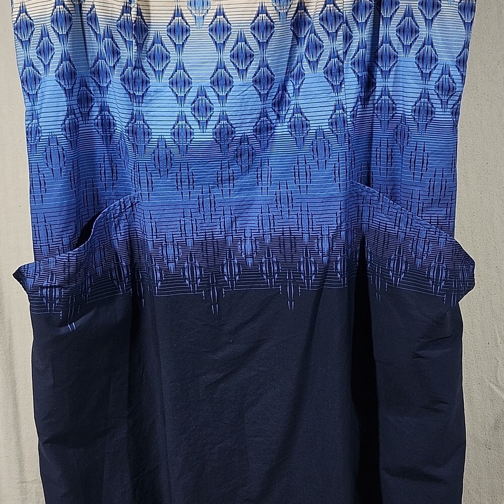 Pendleton Blue, White & Beige Sleeveless Sheath Dress w/ Geometric Pattern 22W