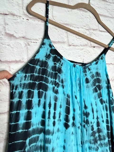 Small/Medium New Tie Dye Gray Black Aqua Blue Gauze Slip Dress Beach Cover 50$