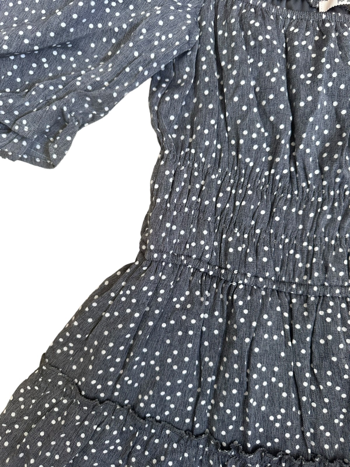 Mi Ami Grey & White Puffy Sleeve Dress w/Rouched Waist Size Medium