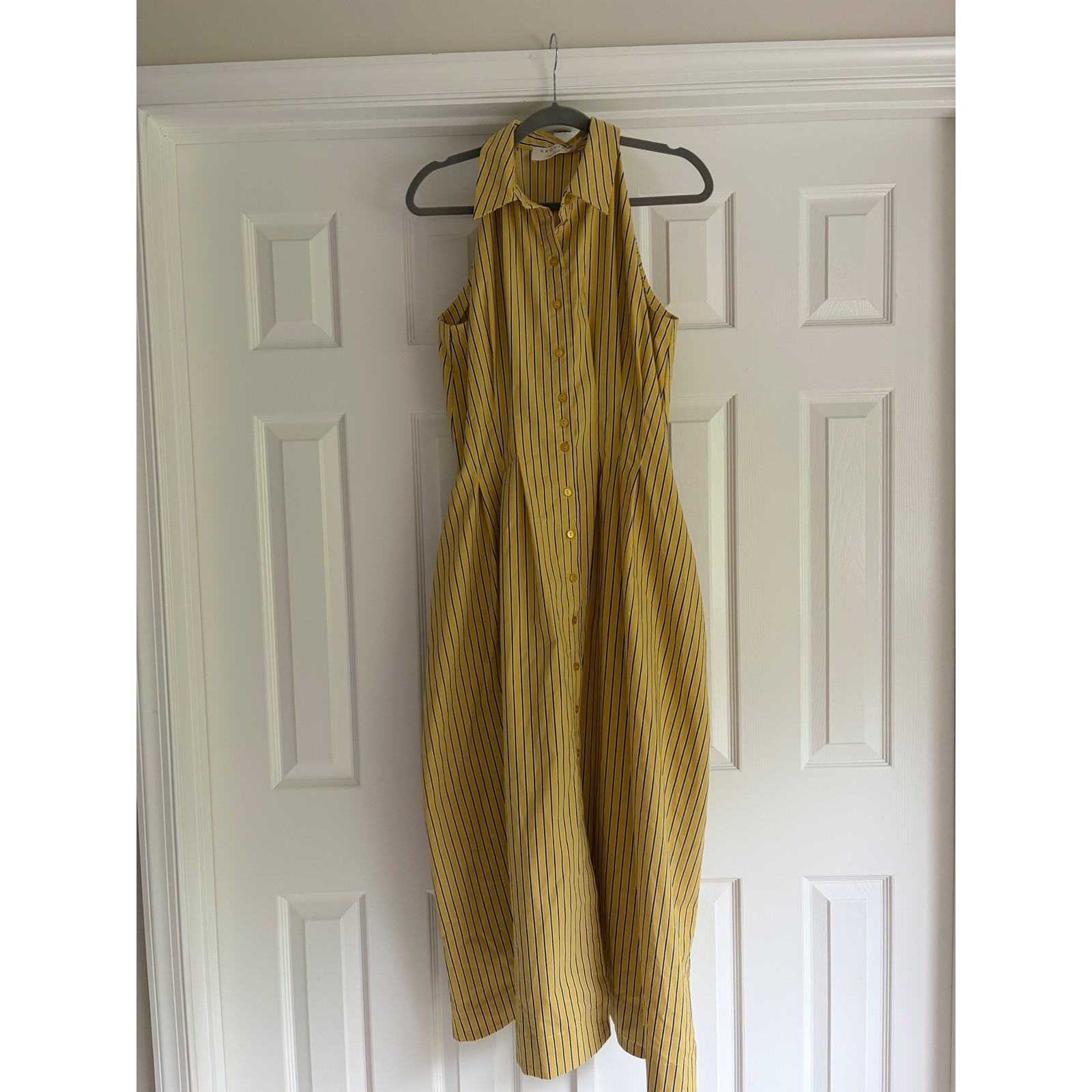 Anthropologie Exquise Yellow Striped Halter Midi Shirt Dress NWT Size L