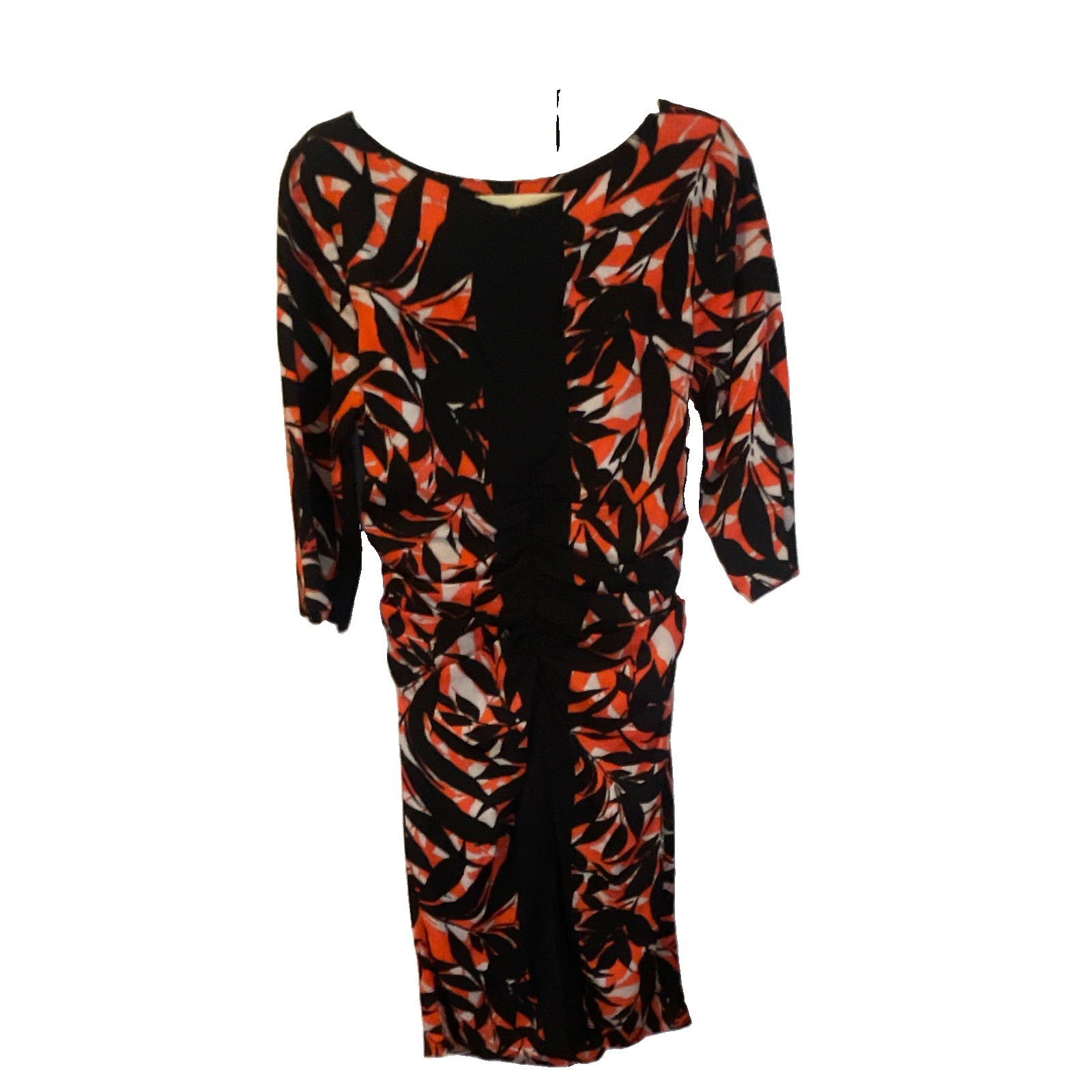 Tracy Reese Silk Floral Ruched Sheath Dress 3/4 Sleeve Boat Neck Zip Size 12