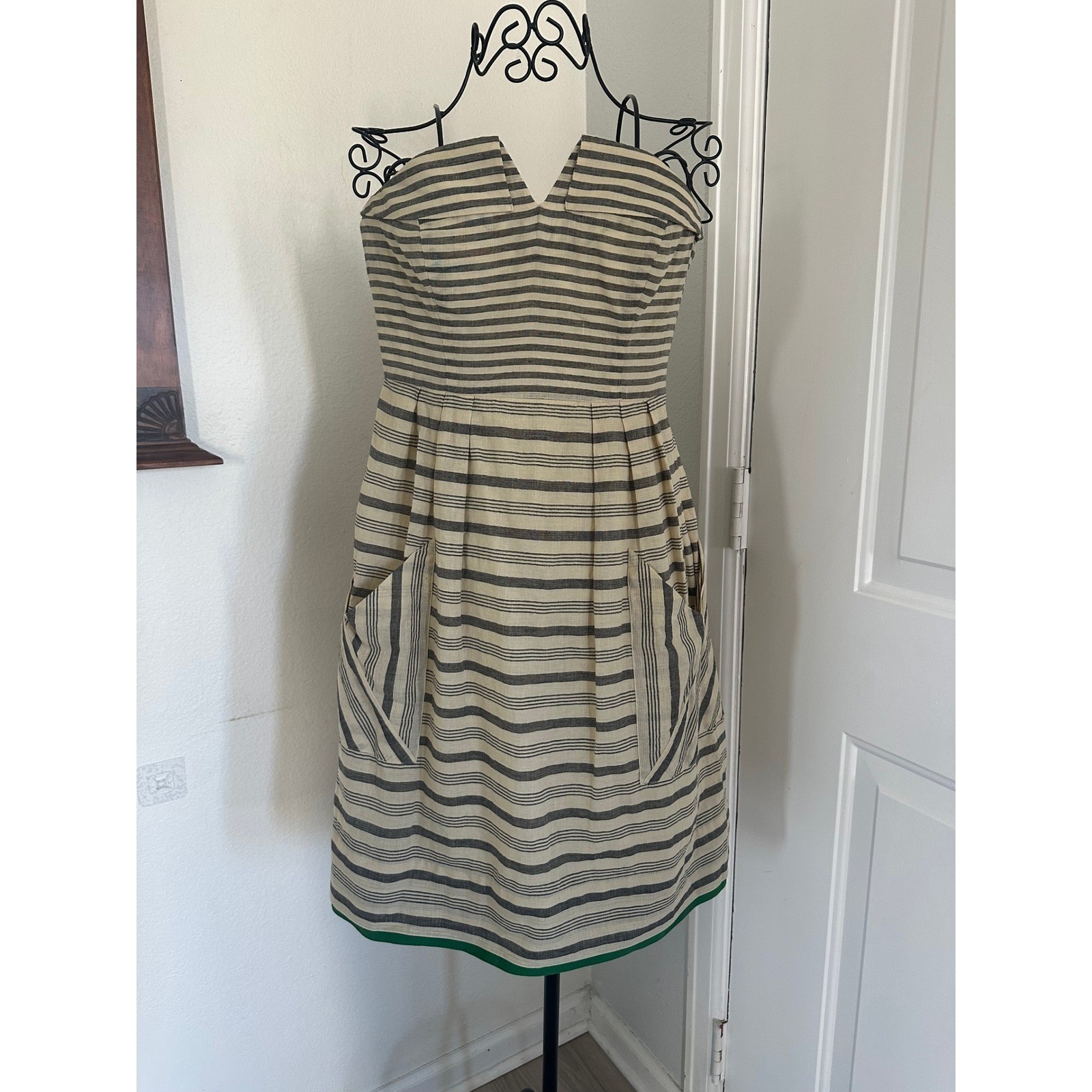 Maeve Anthropologie Striped Strapless Fit Flare Dress 2