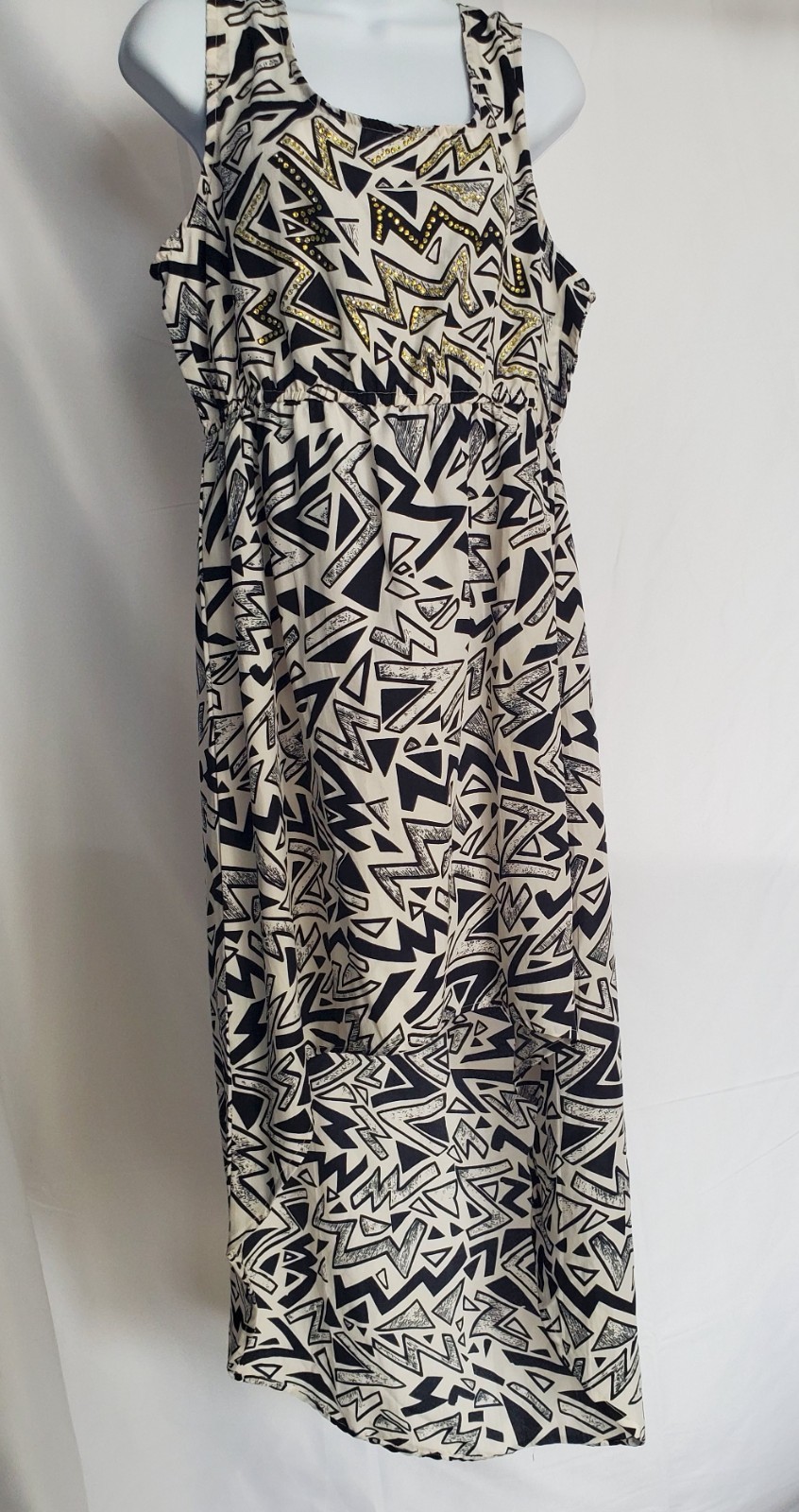 Jessica Taylor Maxi Dress 1X Black White Geometric Sleeveless Casual Boho NWT