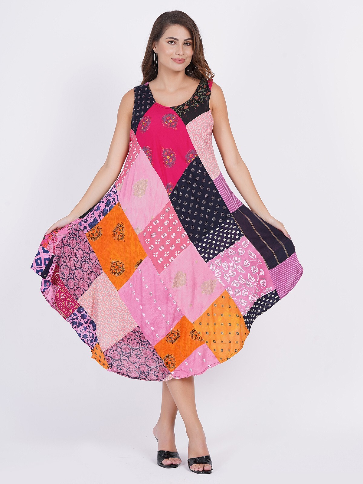 Women Casual Printed Multi Patchwork Short Umbrella Dress Wholesale Mix lot 03pc