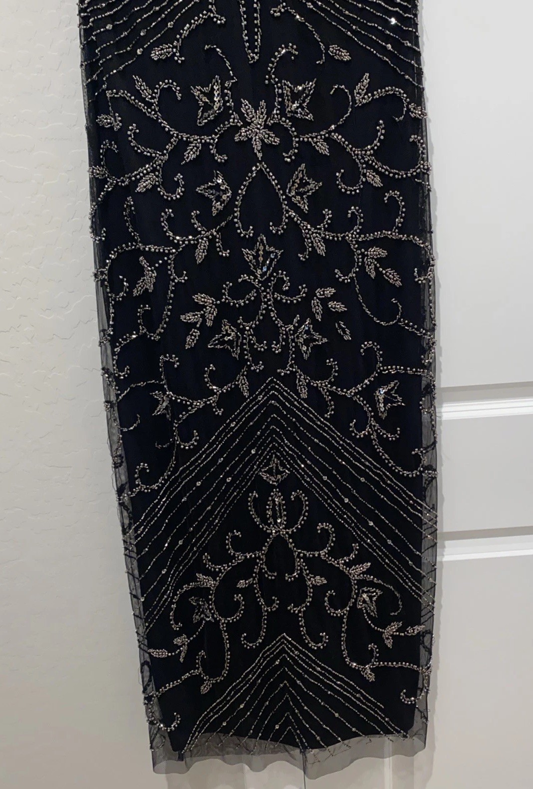 Pisarro Knights Beaded Mesh Column Gown New Size 8 Black / Merc