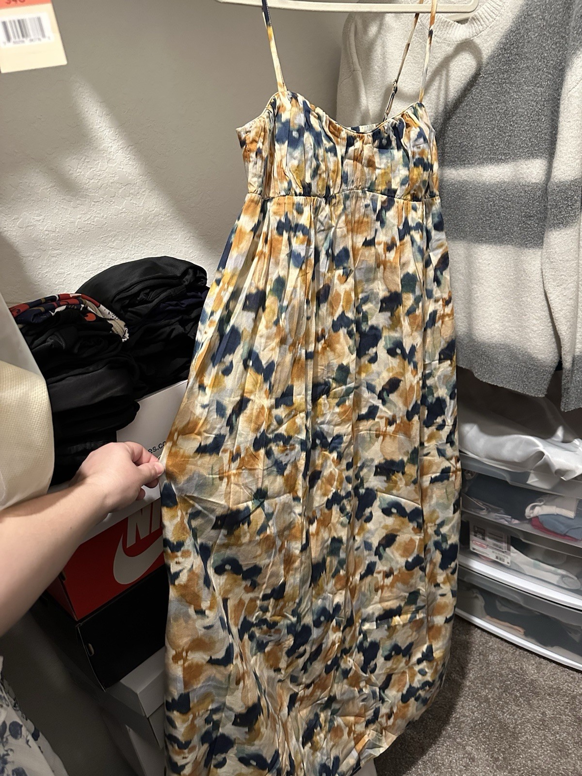 Ingrid & Isabel Women’s M Beige/Blue/Brown Abstract Maxi Maternity’s