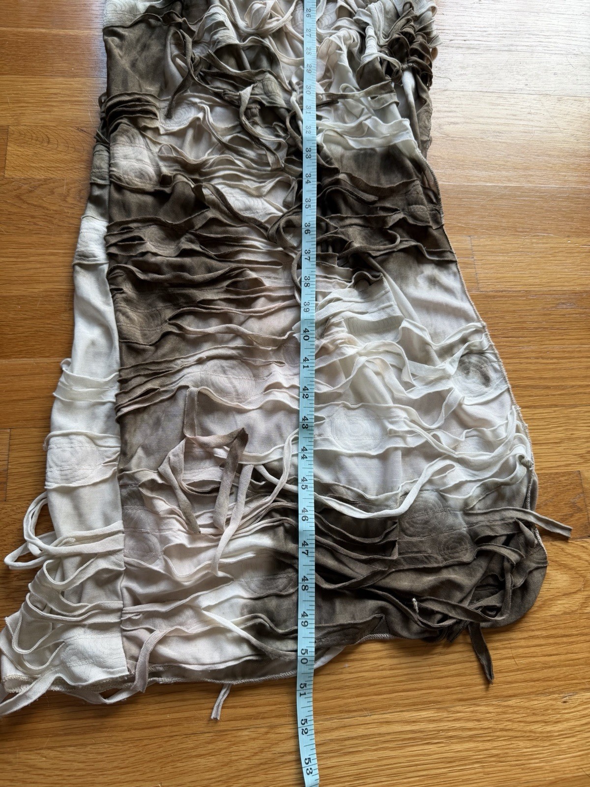 MICAS Brown/Beige Tie Dye Mesh Fringe Bodycon Maxi Dress Round Neck XL