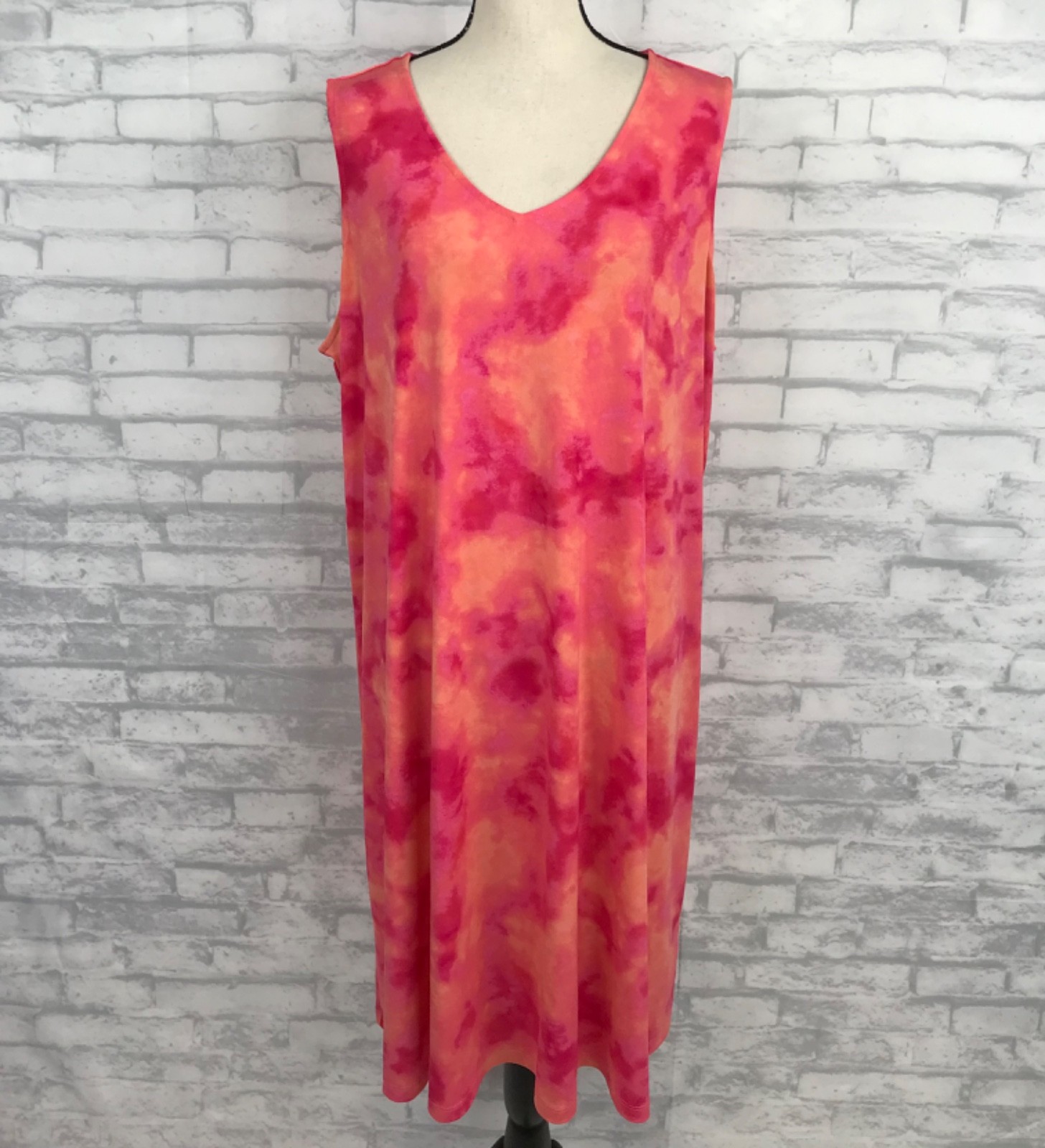 Susan Graver Dress Size 2X Liquid Knit Pink/Orange Stretch Sleeveless