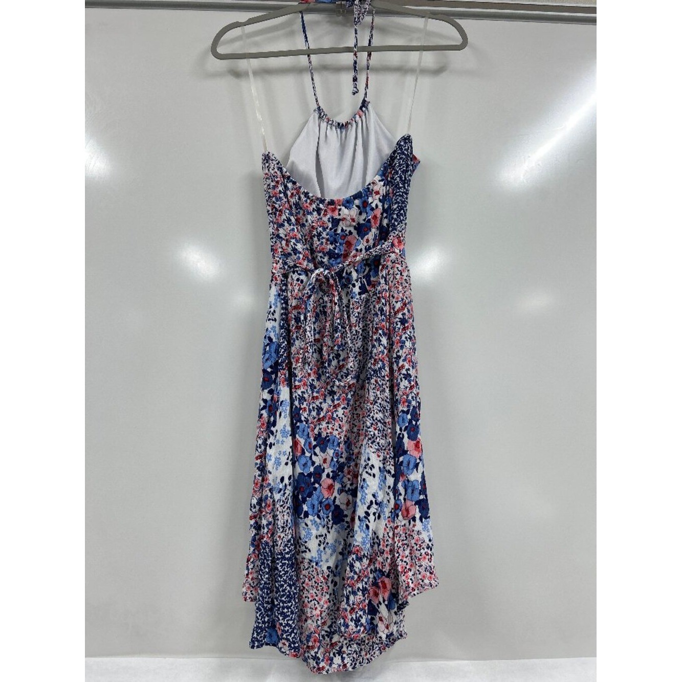 Patchwork Copper Key Floral Halter Dress Small High Low Boho Summer Sundress