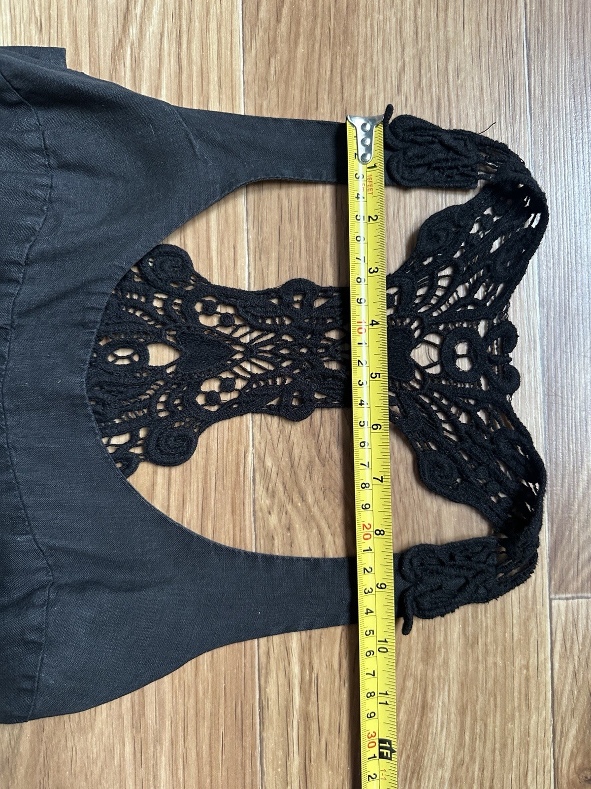 Didier Parakian Vintage Black Linen Maxi Dress Crochet Lace Y2K Gothic Sz 38