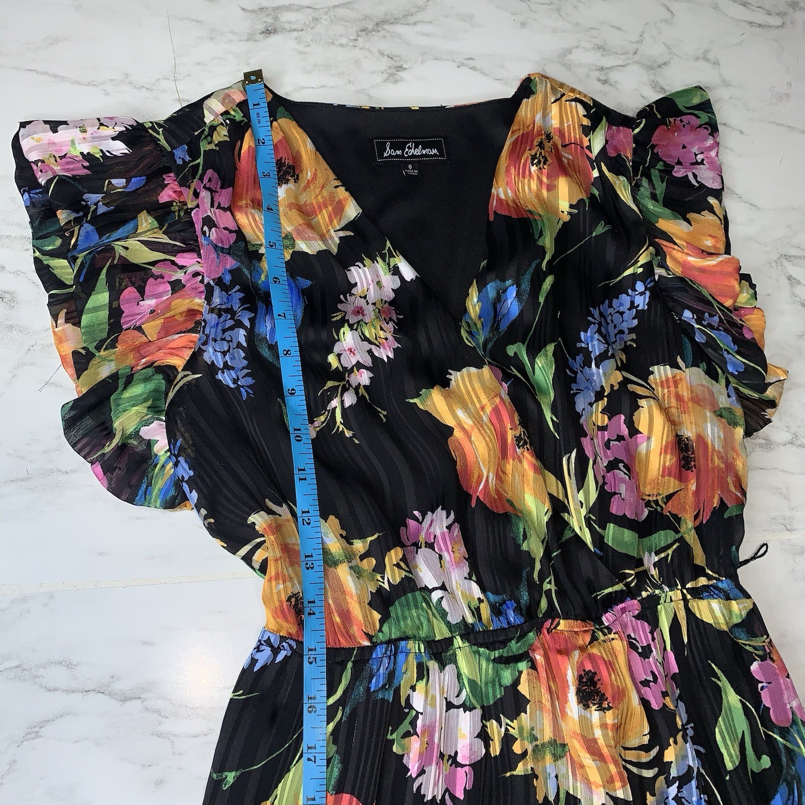Sam Edelman Ankle Length V-Neck Maxi Silhouette Flutter Sleeve Floral Dress Sz 0