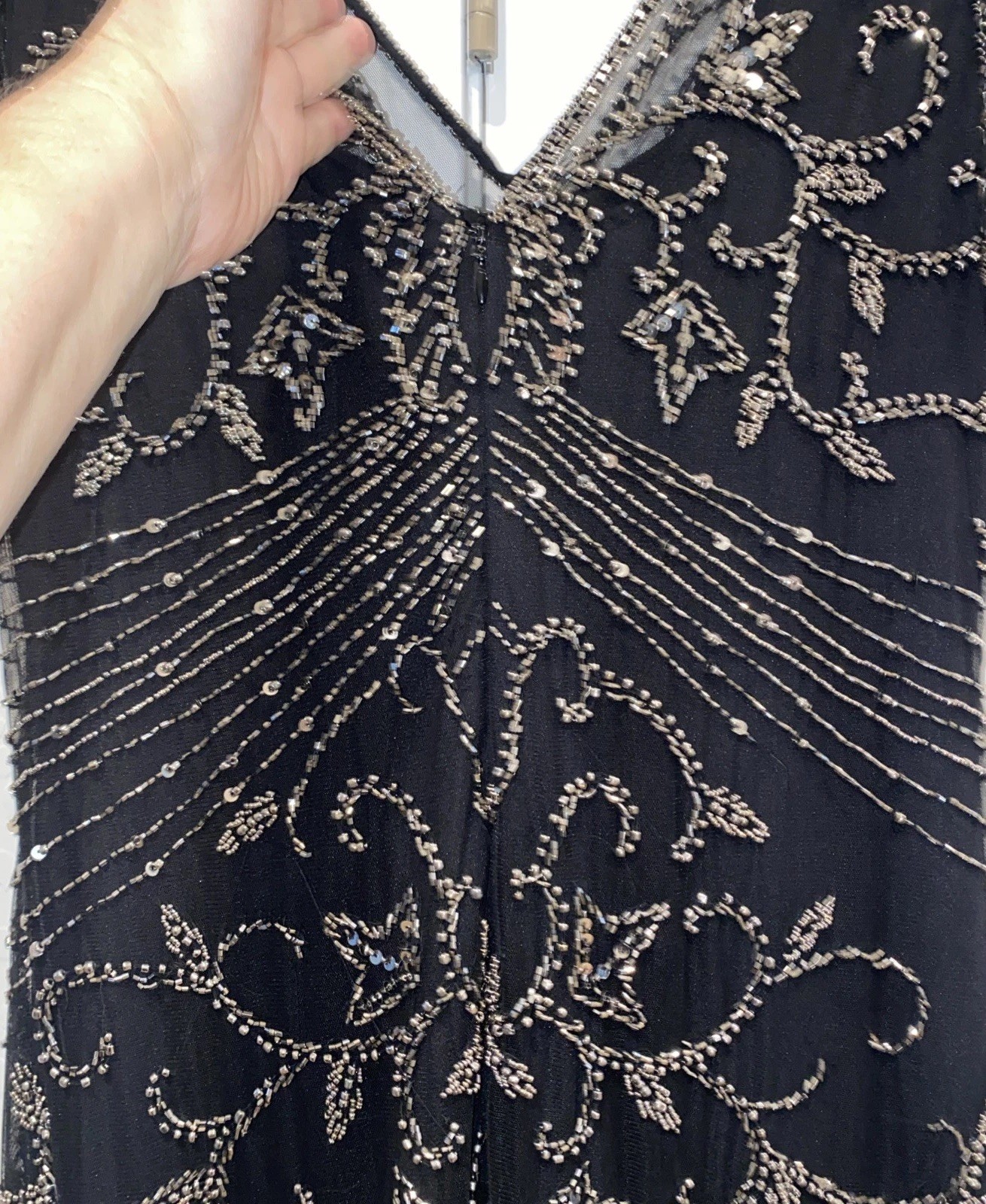 Pisarro Knights Beaded Mesh Column Gown New Size 8 Black / Merc