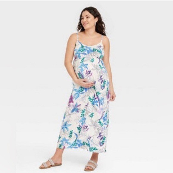 Isabel Maternity by Ingrid & Isabel Tie-Back Floral Maxi Boho Dress NWT