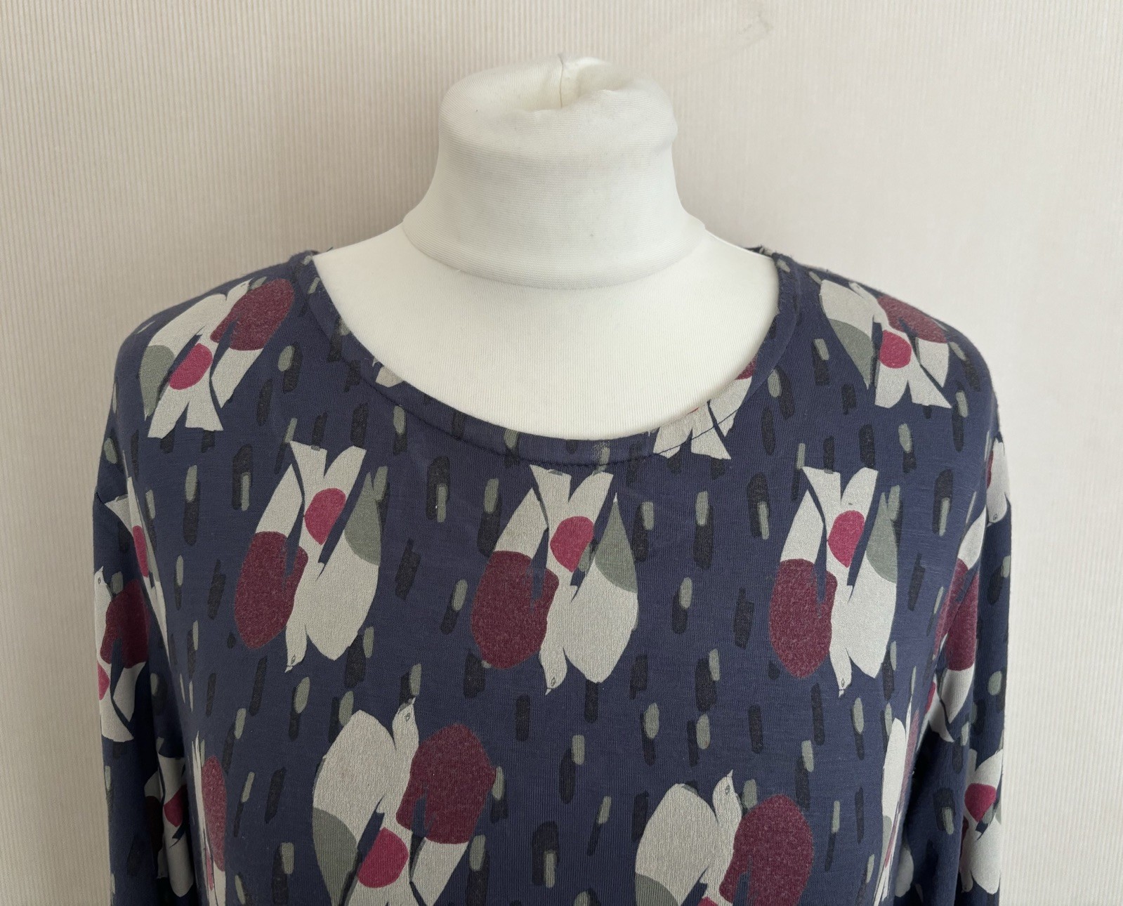 FAB White Stuff Blue Multicolour Dove Bird Print Madeline Midi Dress Size 16 VGC