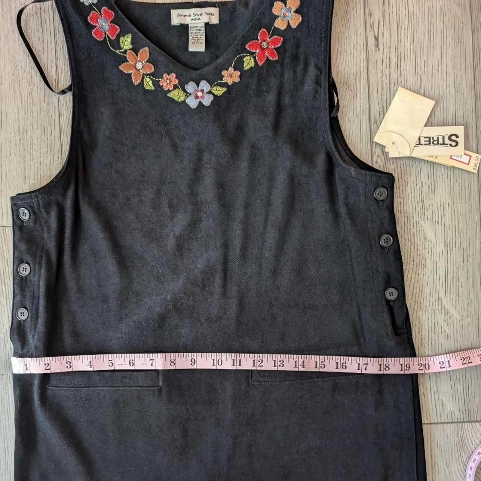 Amanda Smith 90s Cottagecore Pinafore Overall Embroidered Dress Petite Medium