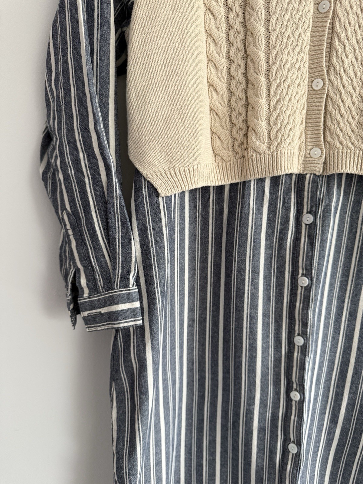 Beams Heart Dress Small Blue Brown White Striped Japan