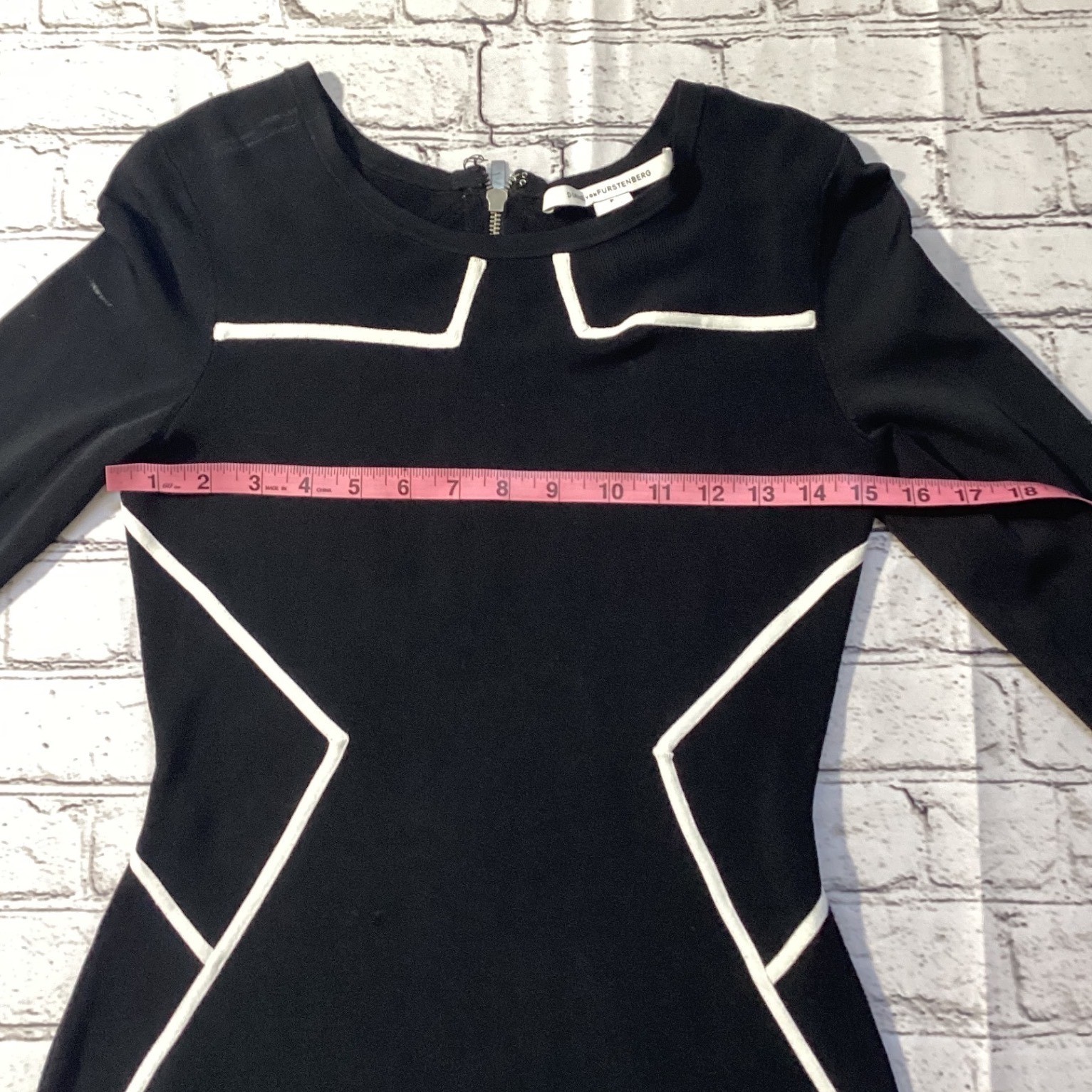 Diane von Furstenberg Josephine Black White Contrast Stitch Knit Dress Petite P