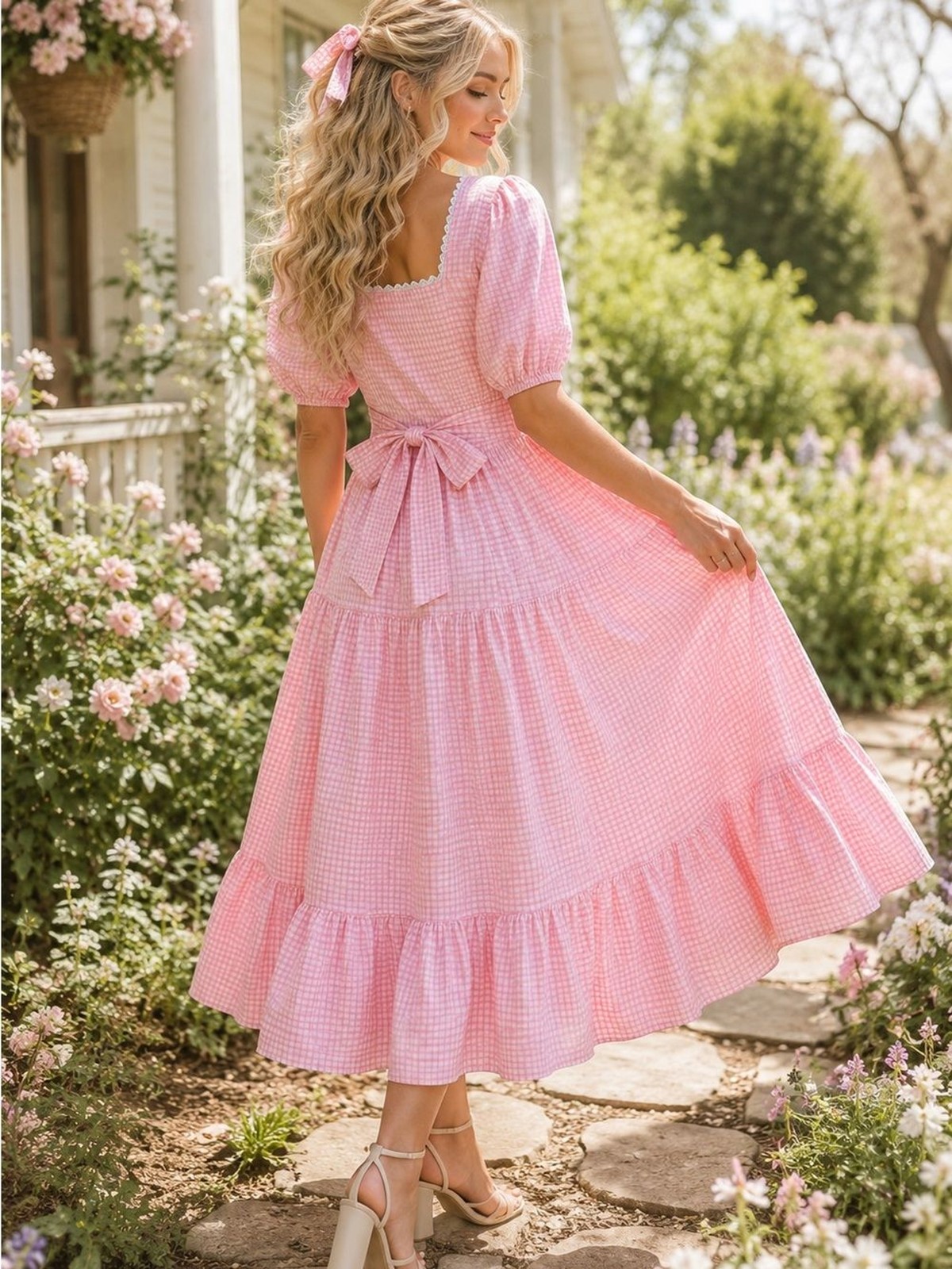 NWT Ivy City Co Hannah Pink Gingham Dress Size 14 Cottagecore Puff Sleeve modest