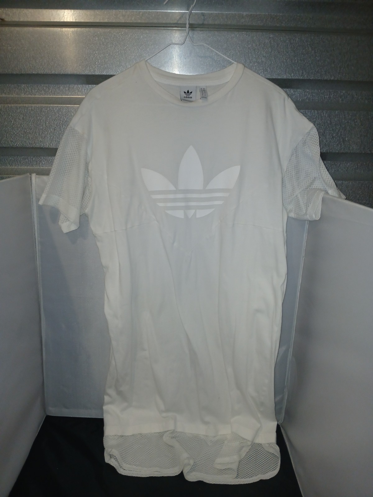 ​Adidas Originals Womens M White Mesh Sleeve Big Trefoil Longline T Shirt Dress