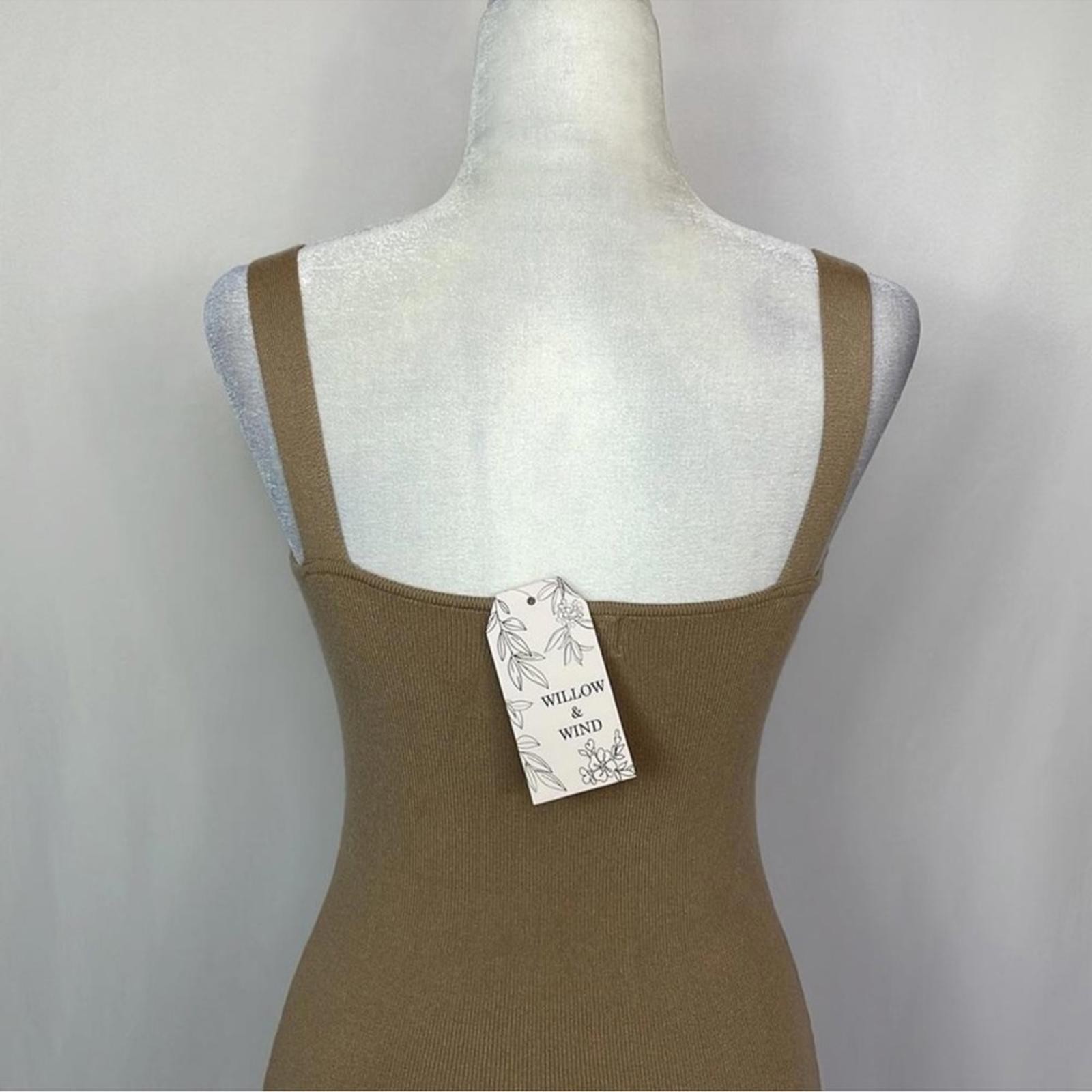 Willow & Wind Tan Knit Midi Dress M Sleeveless Bodycon Slit NWT