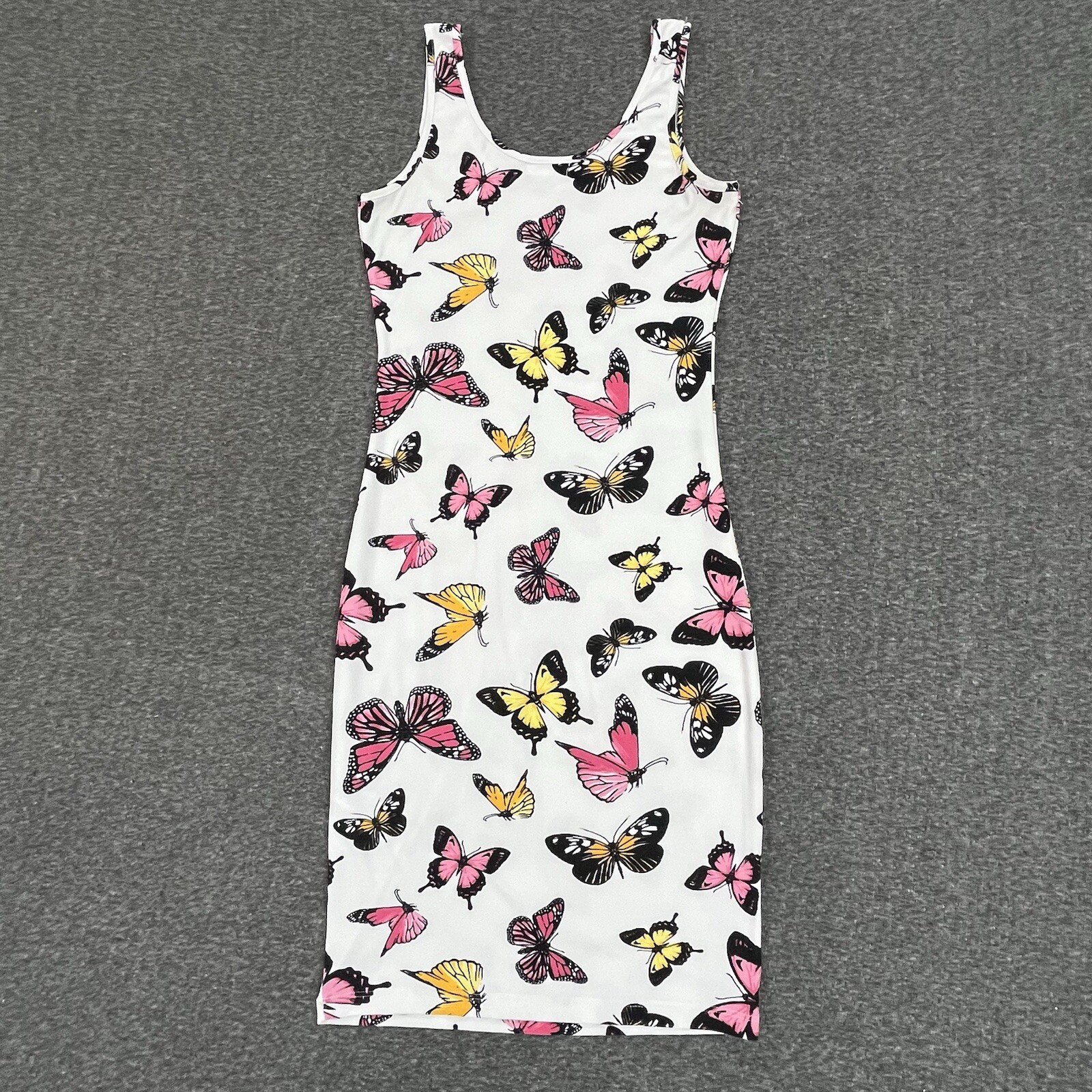 Jolie & Joy Dress Womens Medium Bodycon White Pink Yellow Butterfly